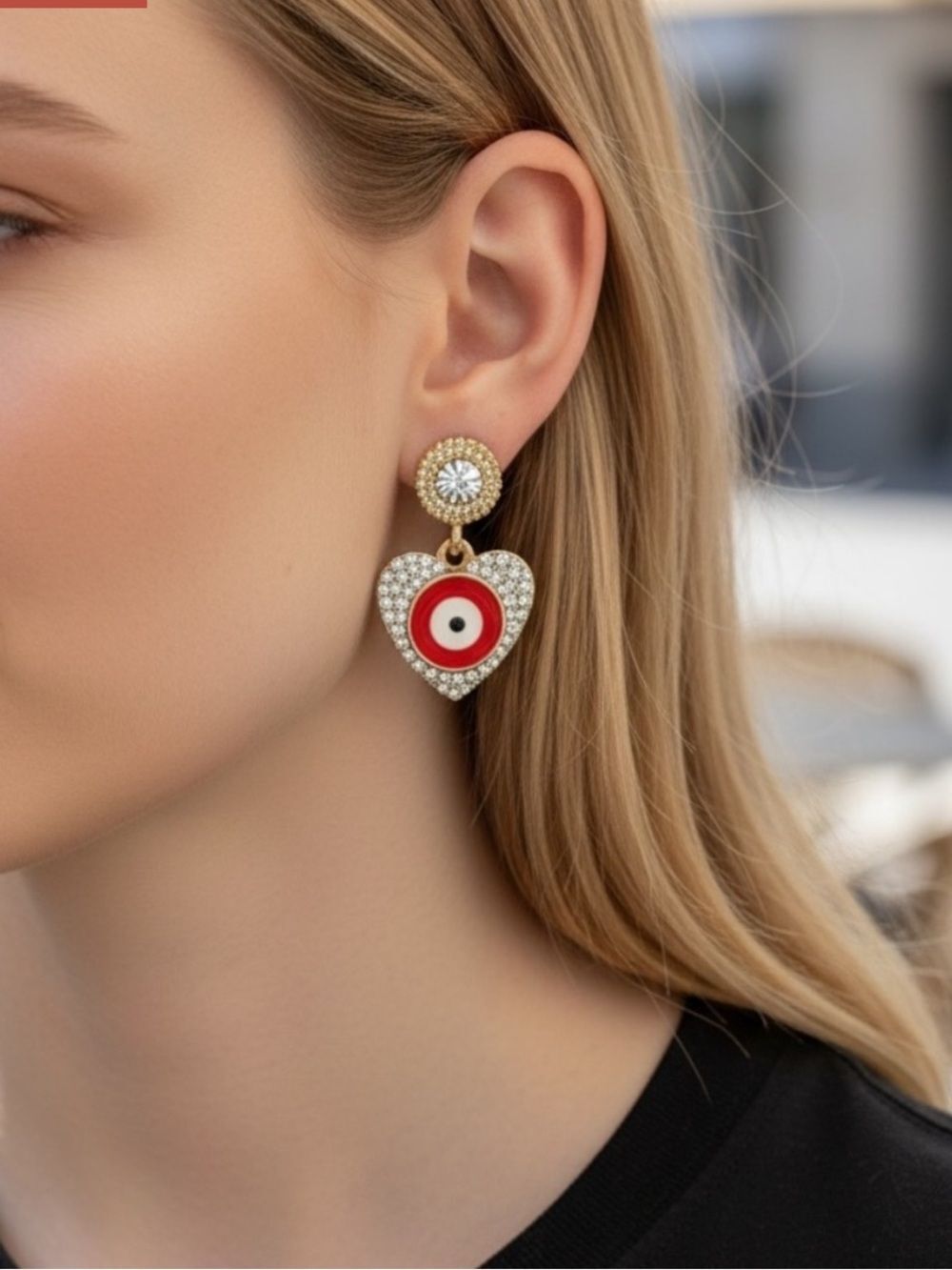 Gold Evil Eye Heart Drop Earrings
